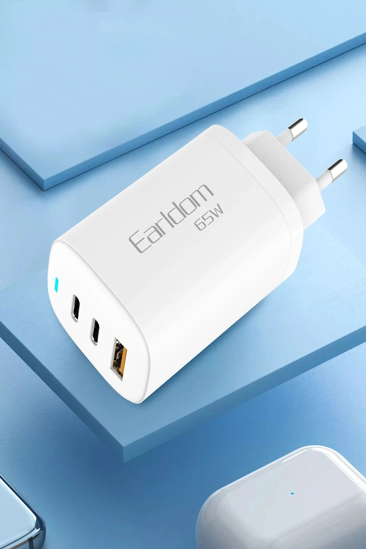 Earldom EU26i 2 Adet 65W Type-C ve 1 Adet 30W USB 3.0 Çıkışlı Ekstra Type-C to Lightning Kablolu GAN Şarj Cihazı