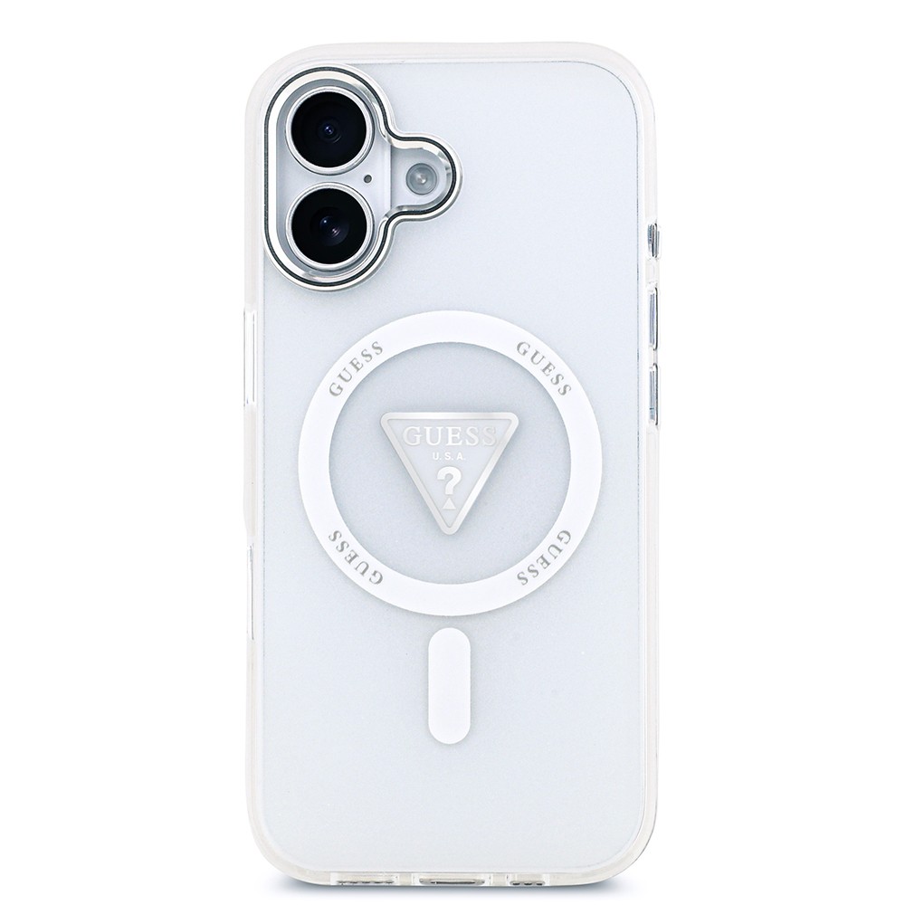 Apple iPhone 17 Kılıf Guess Orjinal Lisanslı M-safe Şarj Özellikli IML Baskılı Üçgen Logolu Metal Kamera Çerçeveli Kapak