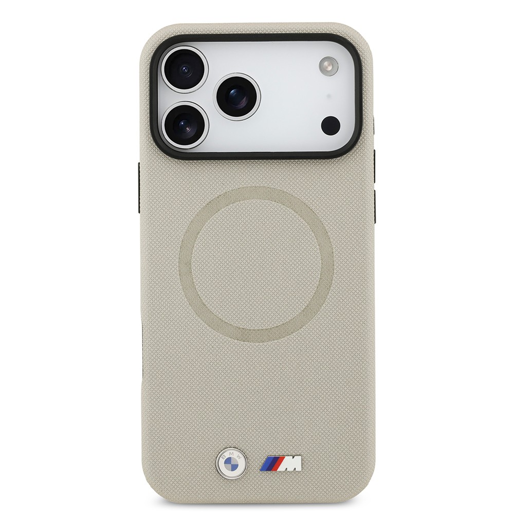 Apple iPhone 17 Pro Max Kılıf BMW Orjinal Lisanslı M-safe Şarj Özellikli Metal Logolu Delikli M Dizayn Deri Kapak