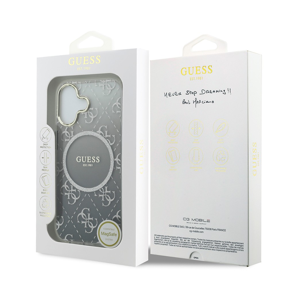 Apple iPhone 17 Kılıf Guess Orjinal Lisanslı M-safe Şarj Özellikli 4G Desenli Simli Silikon Kapak