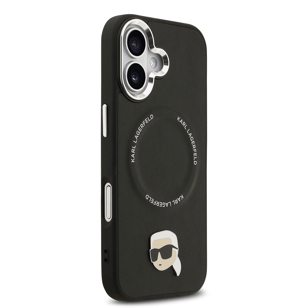 Apple iPhone 17 Kılıf Karl Lagerfeld Orjinal Lisanslı M-safe Şarj Özellikli Metal Kamera ve Buton Tasarımlı Karl PU Deri Kapak