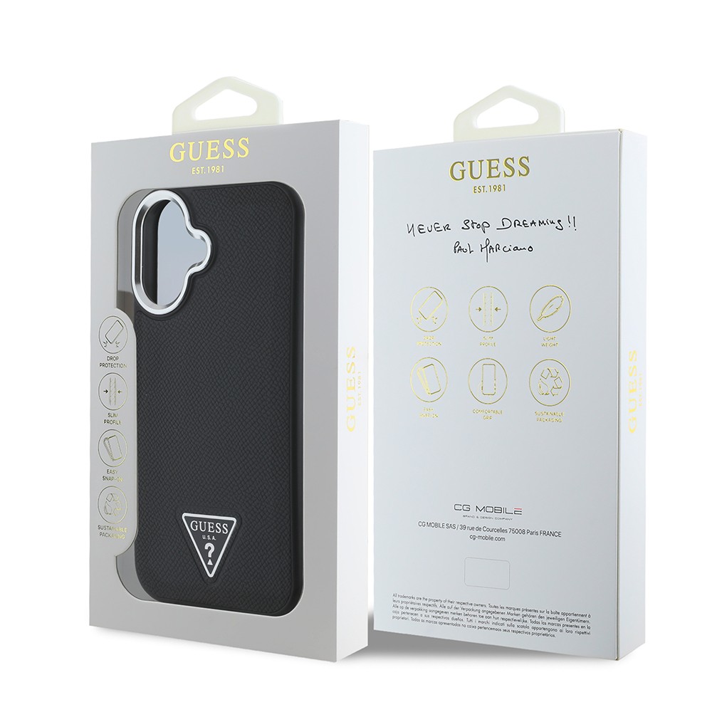 Apple iPhone 16 Plus Kılıf Guess Orjinal Lisanslı M-safe Şarj Özellikli Grained Triangle Kapak