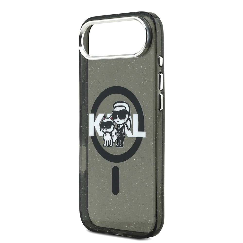 Apple iPhone 17 Air Kılıf Karl Lagerfeld Orjinal Lisanslı Parlayan Simli Karl & Choupette Sketch Logo Kapak