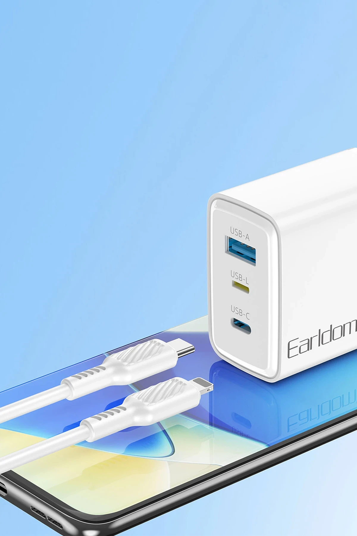 Earldom EU52 Type-C Lightning ve USB Çıkışlı 45W PD Hızlı Şarj Aleti