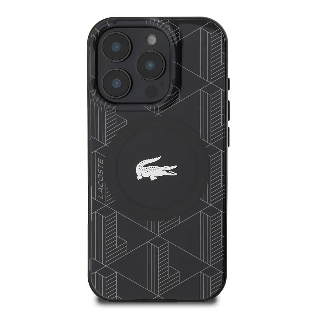 Apple iPhone 16 Pro Kılıf Lacoste Orjinal Lisanslı M-safe Şarj Özellikli IML Baskılı Gümüş Timsah Logolu Monogram Kapak
