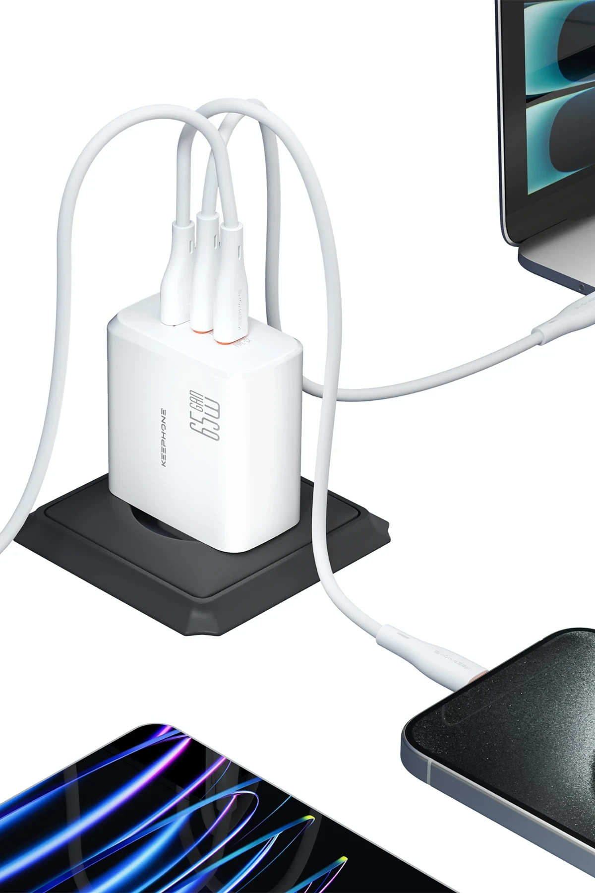 Keephone GaN Wall CH23121 2 Adet 65W Type-C ve 1 Adet 45W USB Çıkışlı GaN Şarj Cihazı
