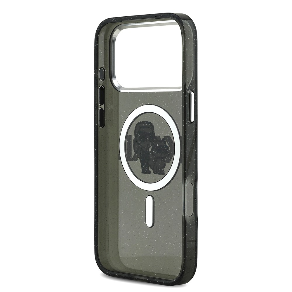 Apple iPhone 17 Pro Max Kılıf Karl Lagerfeld Orjinal Lisanslı Parlayan Simli Karl & Choupette Sketch Logo Kapak