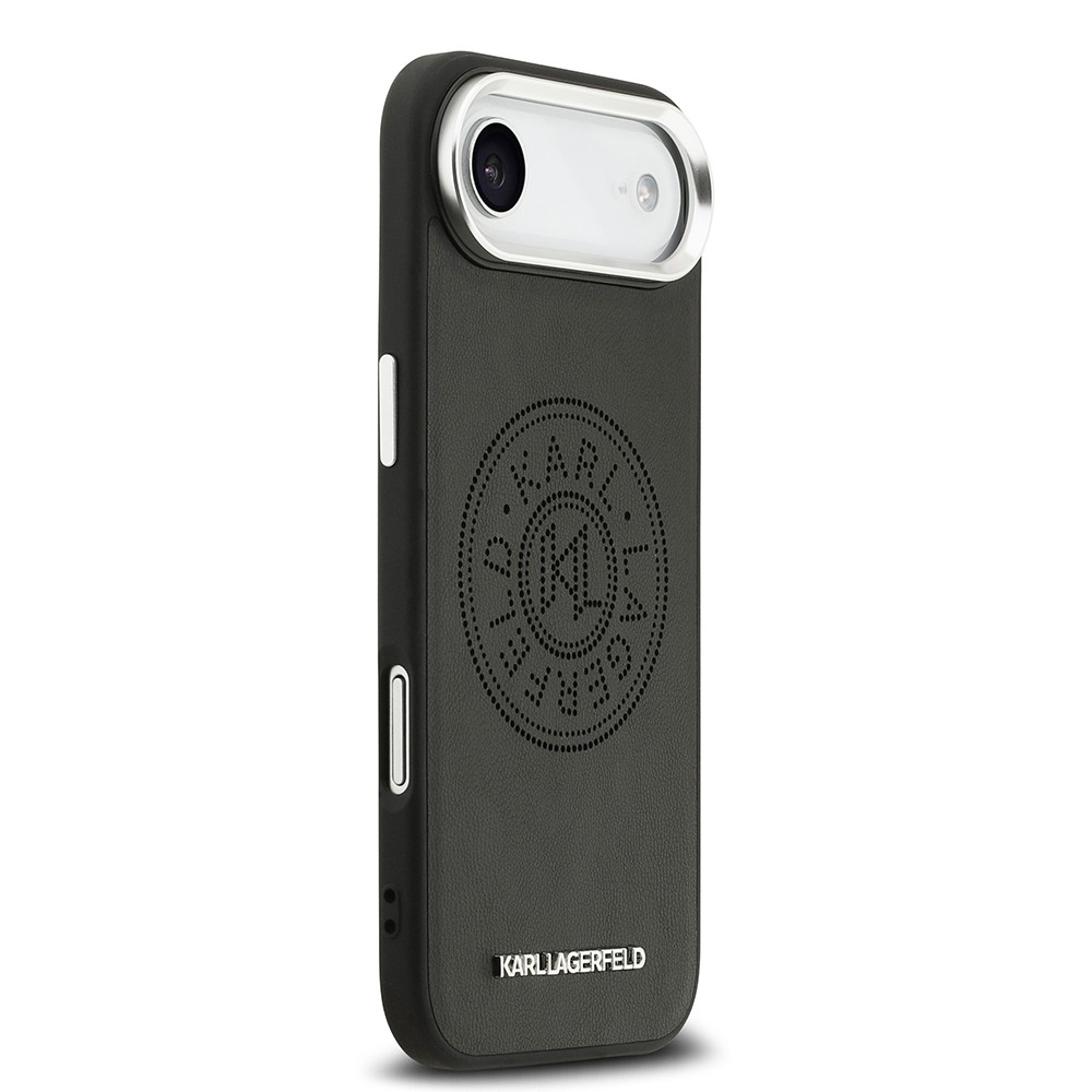 Apple iPhone 17 Air Kılıf Karl Lagerfeld Orjinal Lisanslı M-safe Şarj Özellikli Delikli Tasarım Metal Logolu PU Deri Kapak