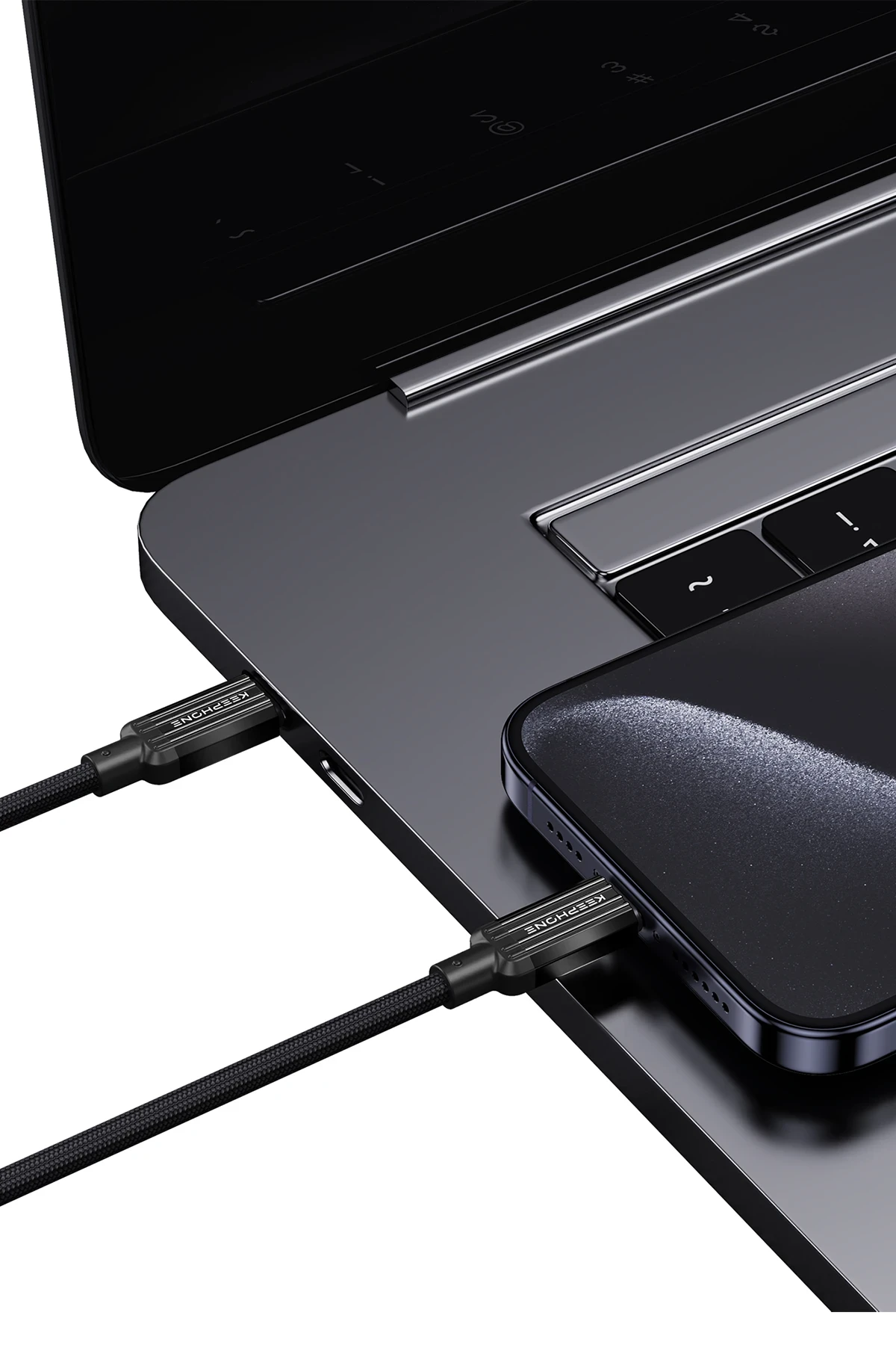 Keephone Pitta 1.2M 27W Örgülü Type-C to Lightning PD Hızlı Şarj Data Kablosu