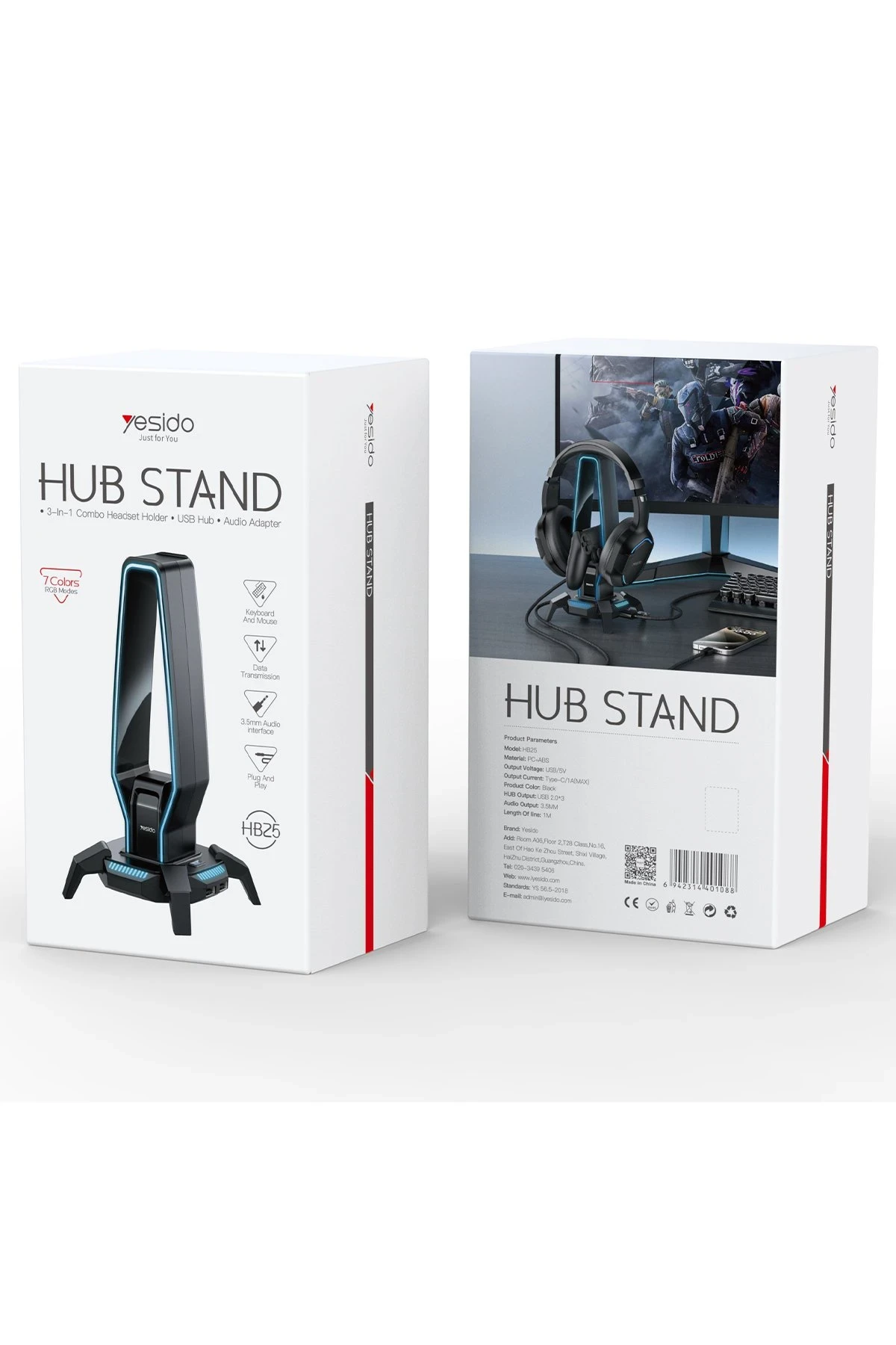Yesido HB25 3 Adet USB Çıkışlı RGB Kulaklık ve Gamepad Standı