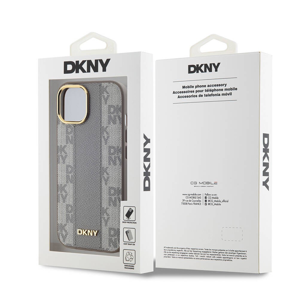 Apple iPhone 15 Kılıf DKNY Orjinal Lisanslı M-safe Şarj Özellikli 3D Yazılı Checkered Pattern Kapak