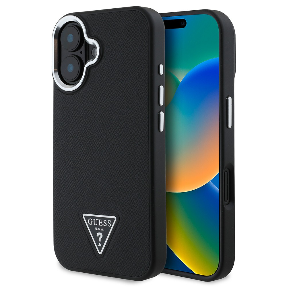 Apple iPhone 16 Plus Kılıf Guess Orjinal Lisanslı M-safe Şarj Özellikli Grained Triangle Kapak