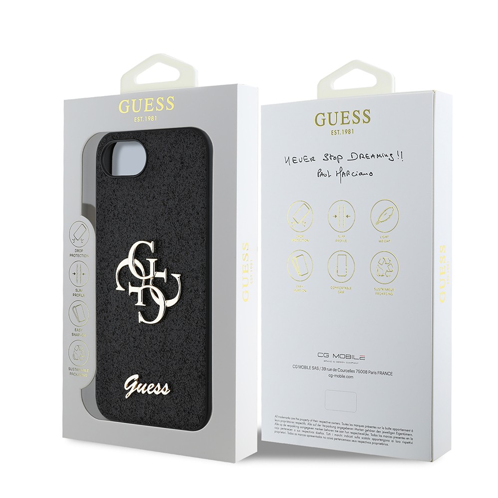 Apple iPhone 16E Kılıf Guess Orjinal Lisanslı 4G Büyük Metal Logolu Glitter Kapak