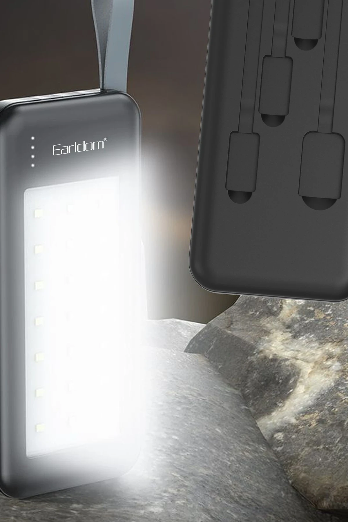 Earldom PB48 10.000 mAh 10W Led Işıklı 3in1 Dahili Kablolu Powerbank