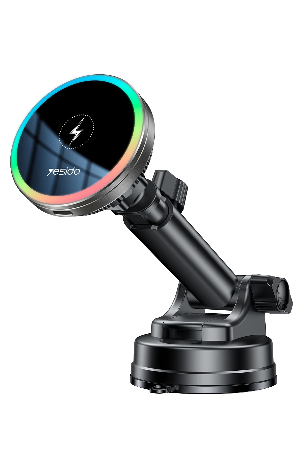 Yesido C315 2in1 Izgara Klipsli ve Vantuzlu 360 Derece Ayarlanabilir RGB Işıklı Cam Yüzeyli Fan Soğutuculu 15W Kablosuz Şarjlı Araç Tutucu