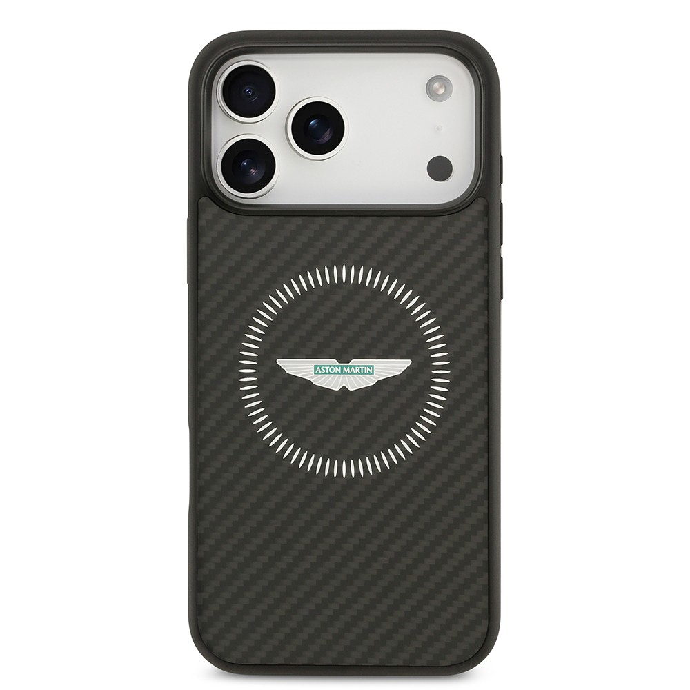 Apple iPhone 17 Pro Max Kılıf Aston Martin Orjinal Lisanslı M-safe Şarj Özellikli Karbon Fiber Kapak