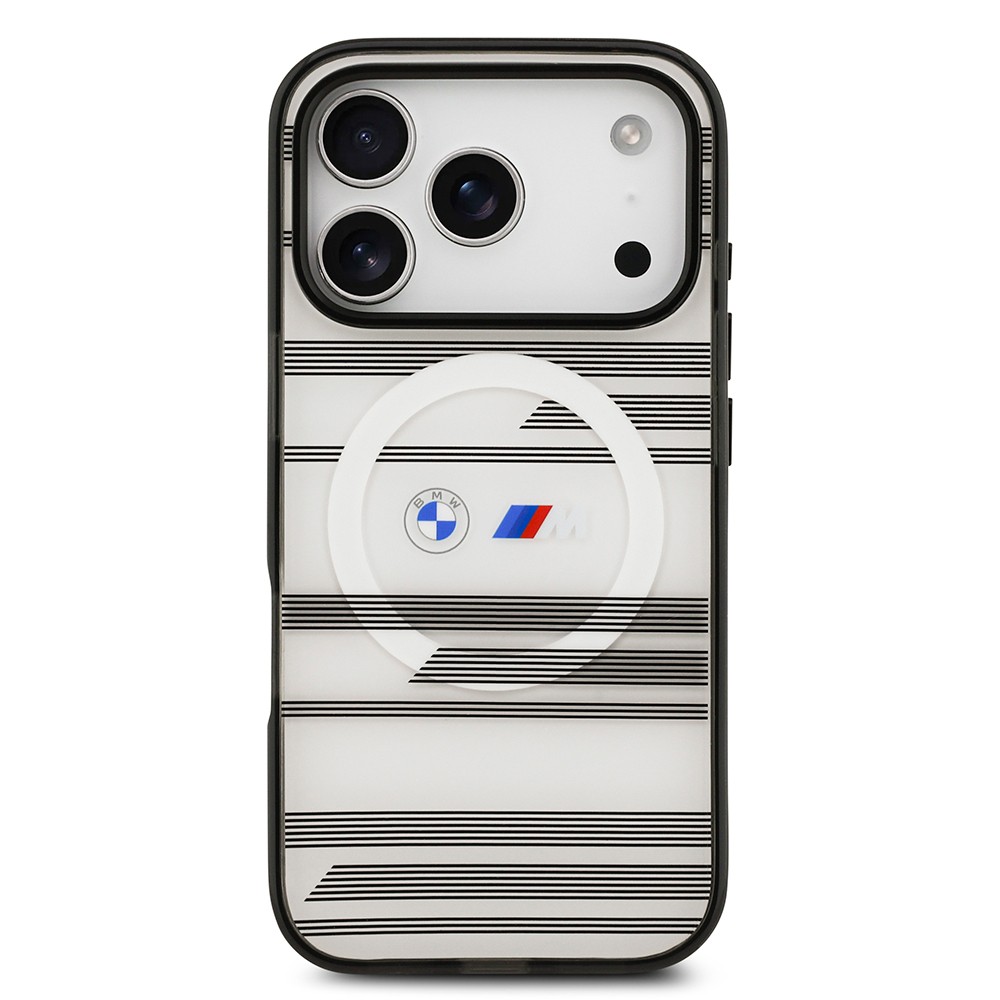 Apple iPhone 17 Pro Kılıf BMW Orjinal Lisanslı M-safe Şarj Özellikli Metal Kamera Butonlu Yatay Şeritli M Dizayn Kapak
