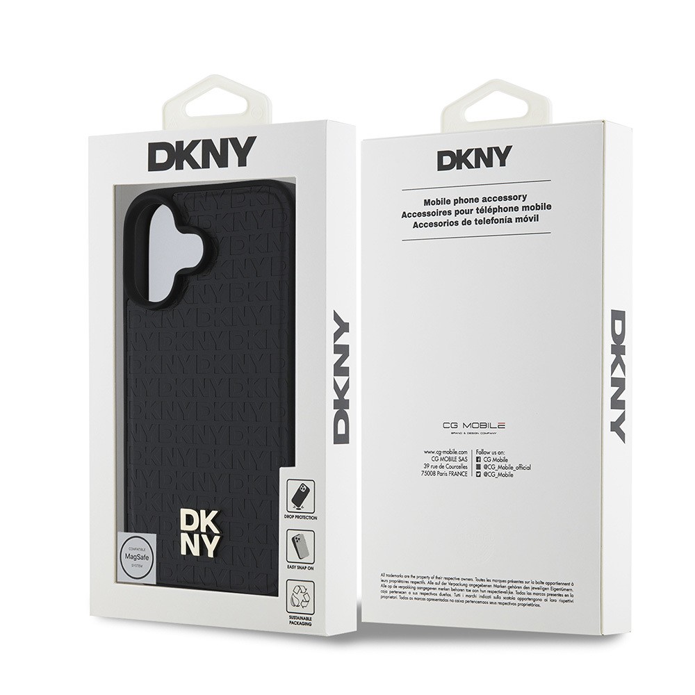 Apple iPhone 16 Kılıf DKNY Orjinal Lisanslı M-safe Şarj Özellikli 3D Yazılı Repeat Pattern Kapak
