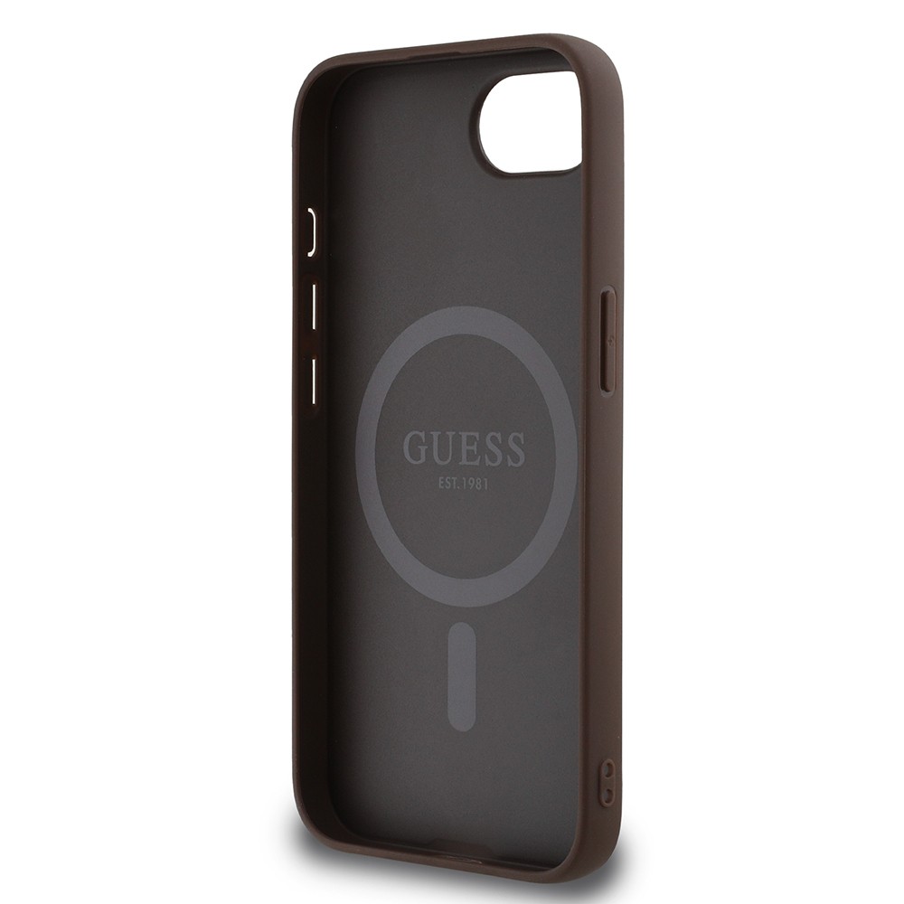 Apple iPhone 17E Kılıf Guess Orjinal Lisanslı M-safe Şarj Özellikli PU Üçgen Logo 4G Desenli Kapak
