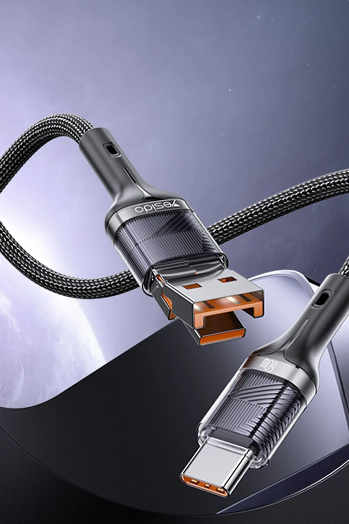 Yesido CA165C 1.2M 2in1 Bir Ucu USB ve Type-C to Type-C PD Hızlı Şarj Kablosu