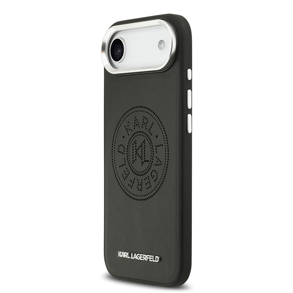 Apple iPhone 17 Air Kılıf Karl Lagerfeld Orjinal Lisanslı M-safe Şarj Özellikli Delikli Tasarım Metal Logolu PU Deri Kapak