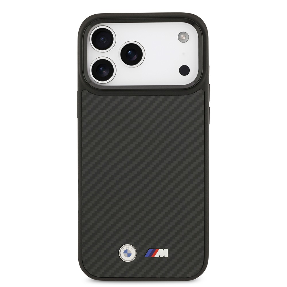 Apple iPhone 17 Pro Max Kılıf BMW Orjinal Lisanslı M-safe Şarj Özellikli Karbon Fiber Metal Logolu Kapak
