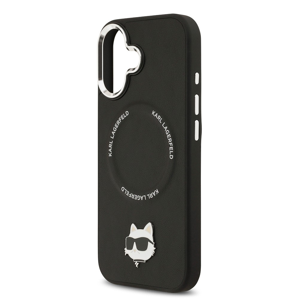 Apple iPhone 17 Kılıf Karl Lagerfeld Orjinal Lisanslı M-safe Şarj Özellikli Metal Kamera ve Buton Tasarımlı Choupette PU Deri Kapak