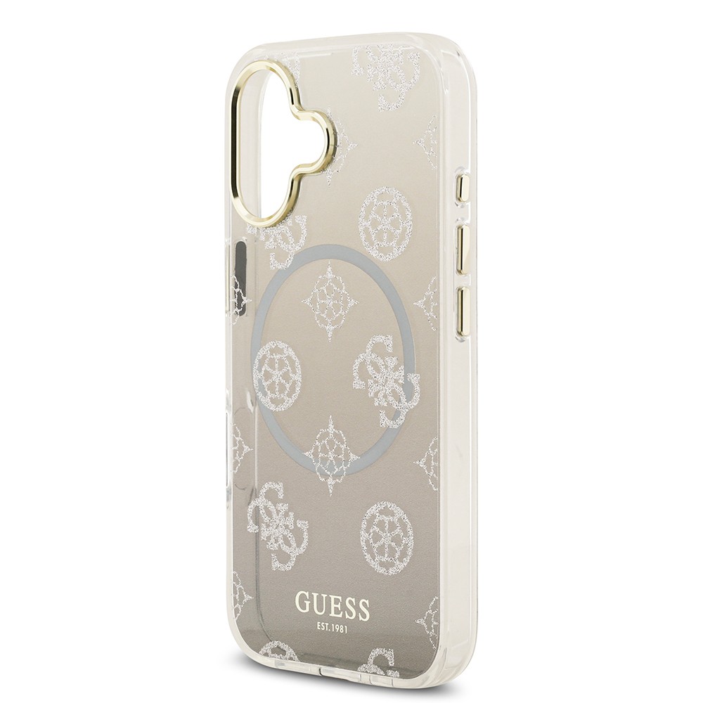 Apple iPhone 17 Kılıf Guess Orjinal Lisanslı M-safe Şarj Özellikli Simli Peony Desenli Silikon Kapak