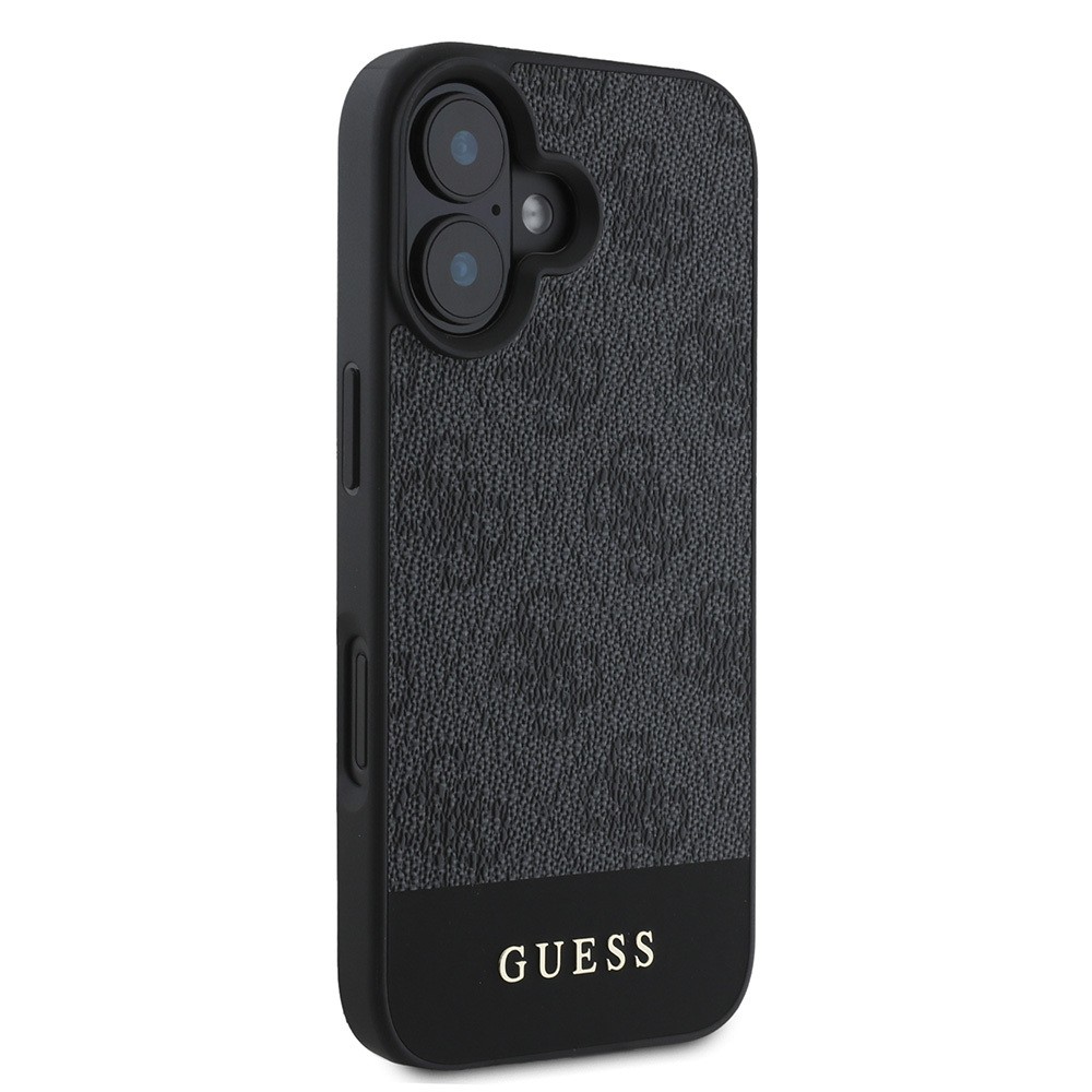 Apple iPhone 16 Kılıf Guess Orjinal Lisanslı M-safe Şarj Özellikli PU Deri Şerit Logo Dizaynlı Kapak