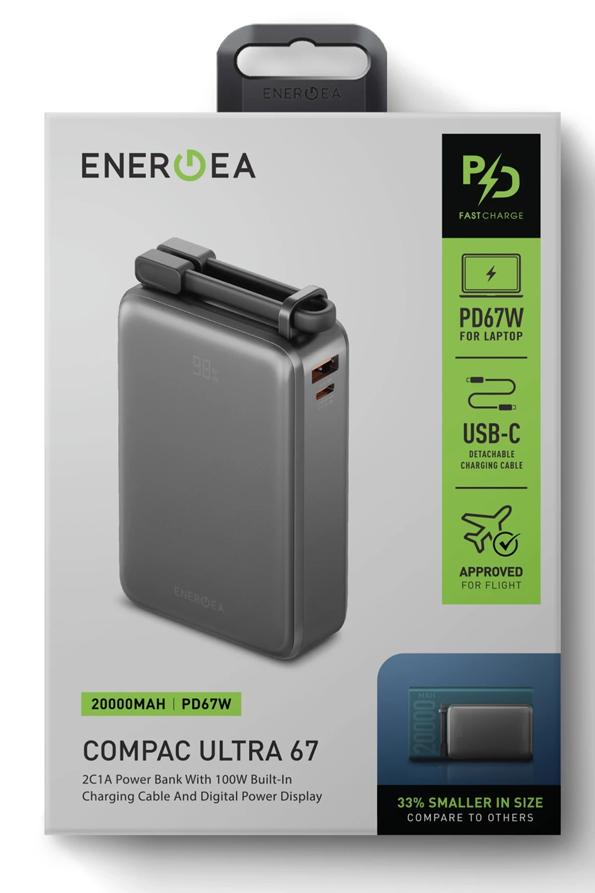 Energea ComPac Ultra67 20.000 mAh 2 Adet 67W Type-C ve 18W USB Çıkışlı Ekstra 100W Kablolu PD Hızlı Şarj Powerbank