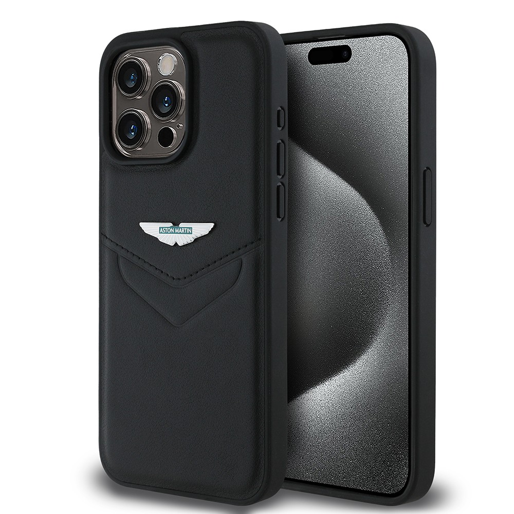 Apple iPhone 15 Pro Max Kılıf Aston Martin Orjinal Lisanslı Victory Dizayn PU Deri Metal Logolu Kapak