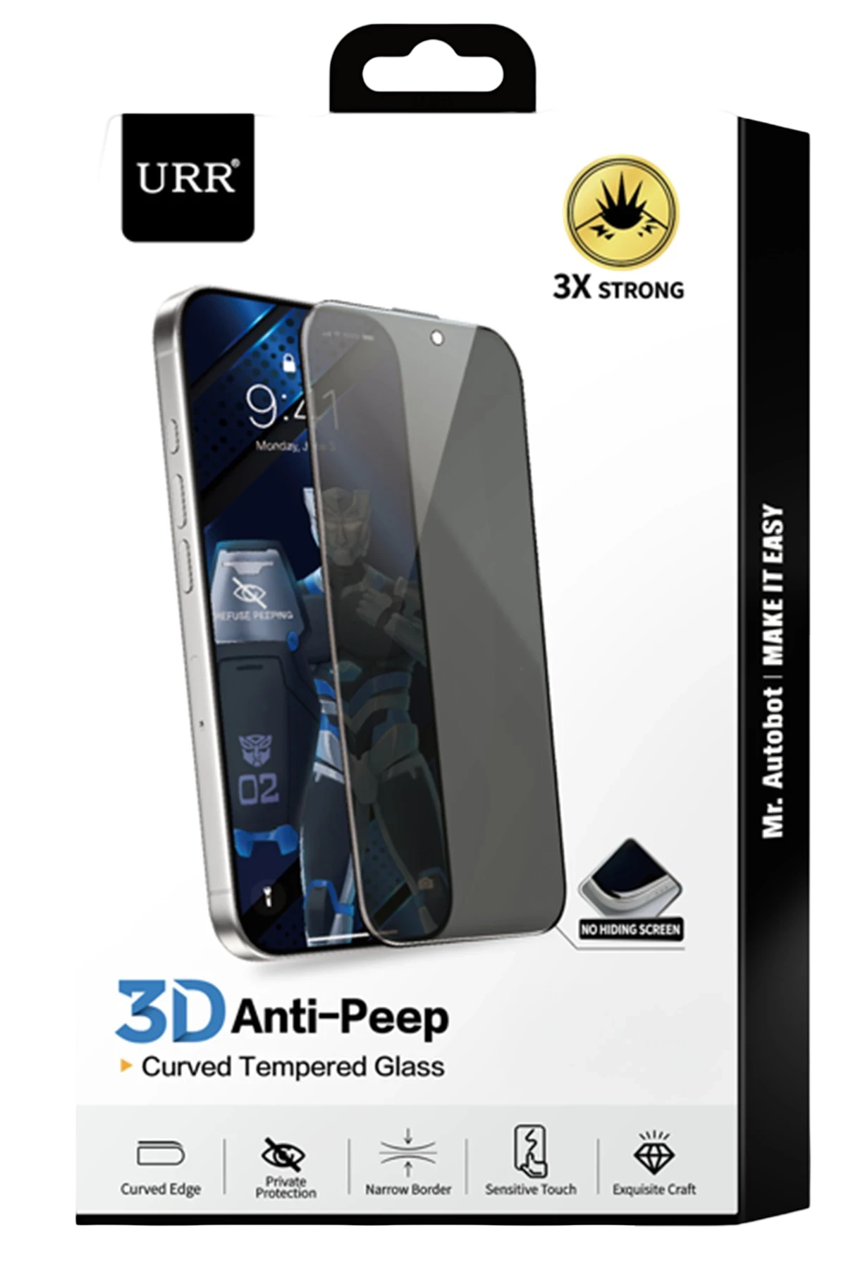 URR Apple iPhone 16 Plus 3D Anti-Peep Curved Hayalet Cam Ekran Koruyucu