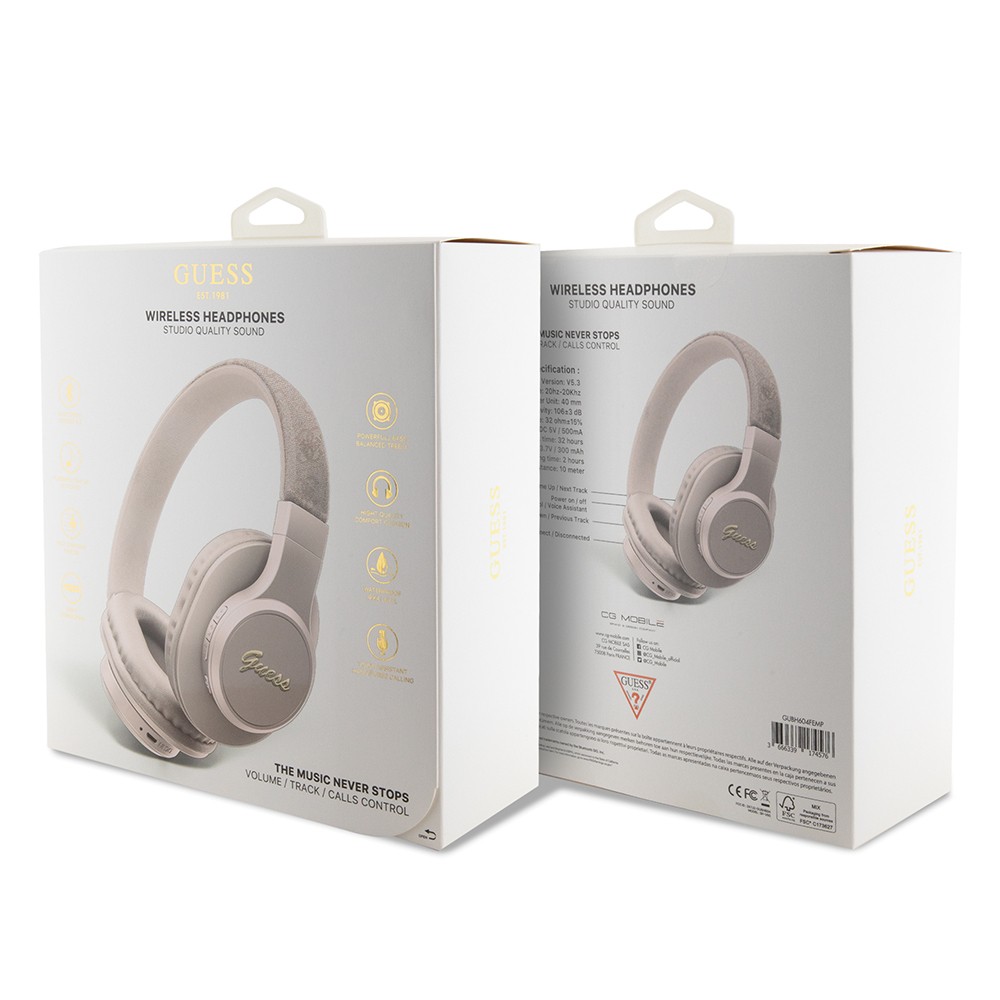 Guess Orjinal Lisanslı PU 4G Desenli Metal Yazı Logolu Tone On Tone Kulak Üstü Bluetooth Kulaklık