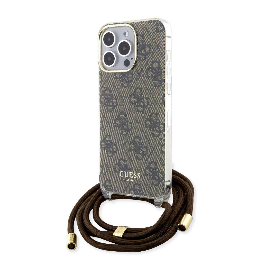Apple iPhone 15 Pro Max Kılıf Guess Orjinal Lisanslı Çapraz Kordon 4G Desenli Kapak