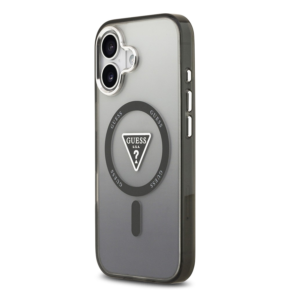 Apple iPhone 17 Kılıf Guess Orjinal Lisanslı M-safe Şarj Özellikli IML Baskılı Üçgen Logolu Metal Kamera Çerçeveli Kapak