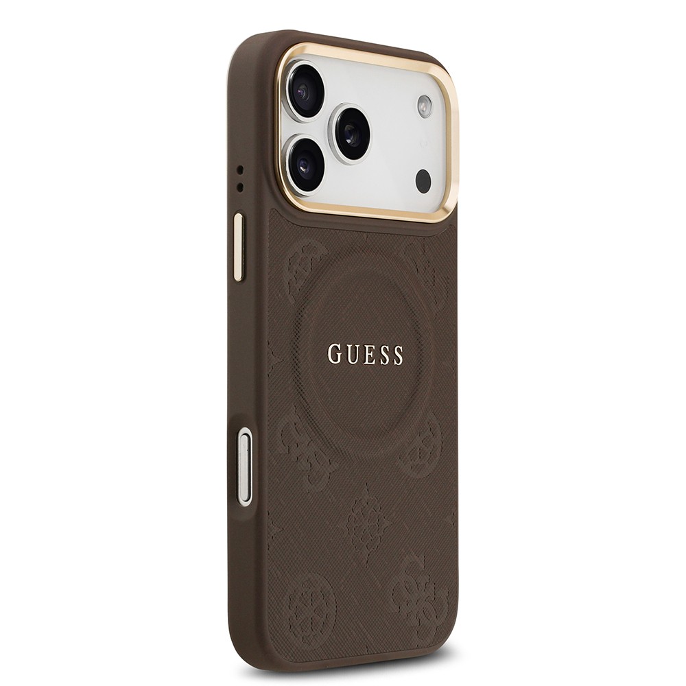 Apple iPhone 17 Pro Max Kılıf Guess Orjinal Lisanslı M-safe Şarj Özellikli Sıcak Baskılı Yazı Logolu PU Deri Peony Kapak