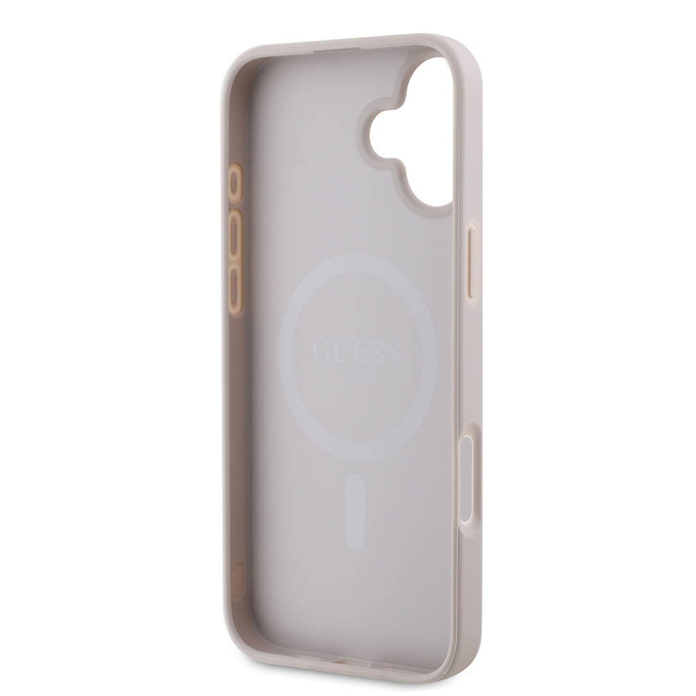 Apple iPhone 16 Kılıf Guess Orjinal Lisanslı M-safe Şarj Özellikli PU Deri Şerit Logo Dizaynlı Kapak