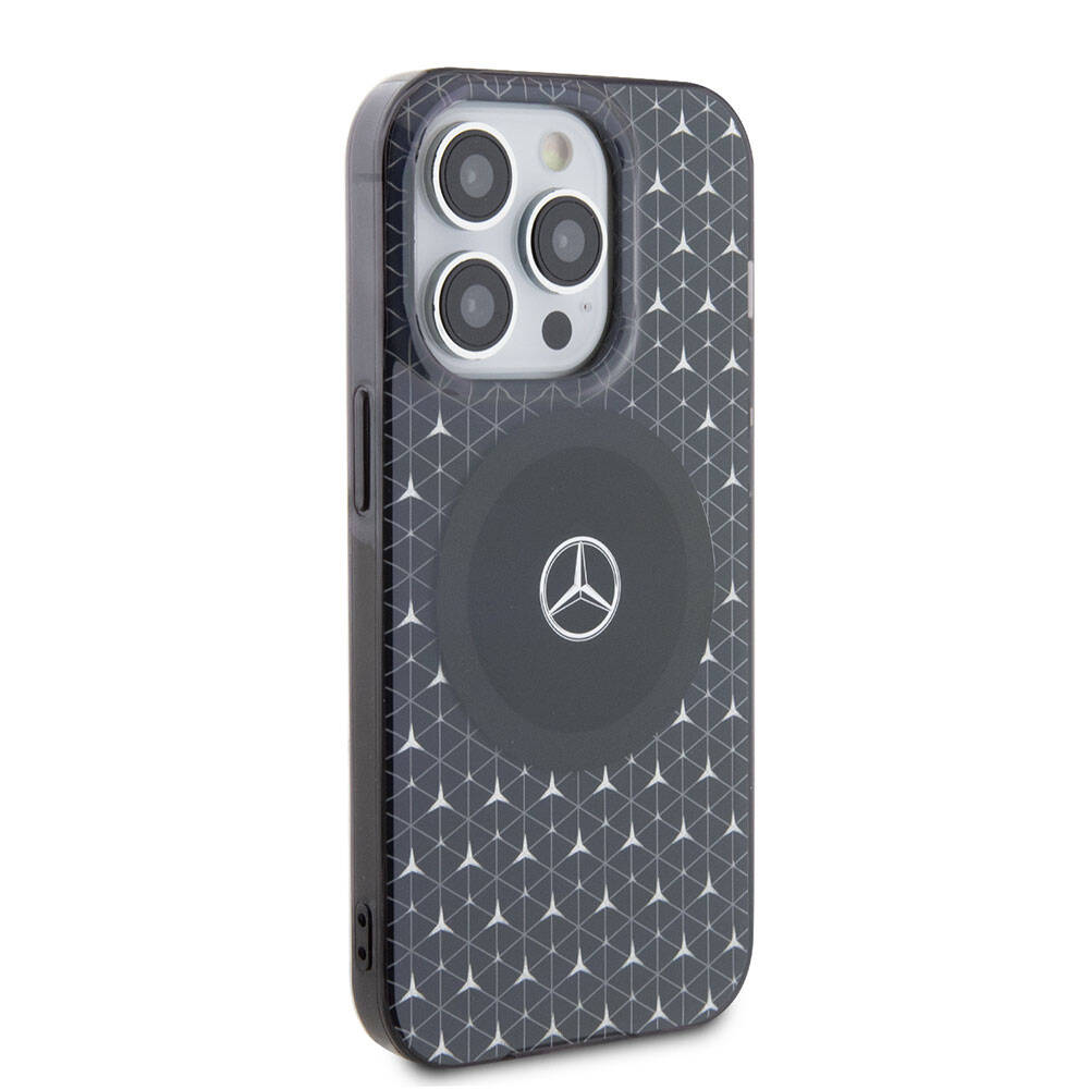 Apple iPhone 15 Pro Max Kılıf Mercedes Benz Orjinal Lisanslı M-safe Şarj Özellikli Çift Katmanlı Mini Yıldız Desenli Kapak