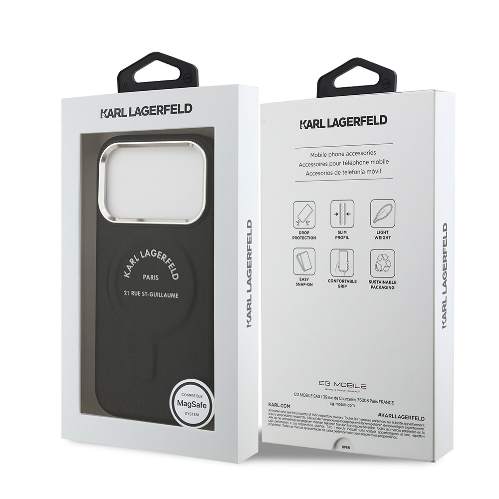 Apple iPhone 17 Pro Max Kılıf Karl Lagerfeld Orjinal Lisanslı M-safe Şarj Özellikli Metal Kamera ve Buton Tasarımlı Paris RSG PU Deri Kapak