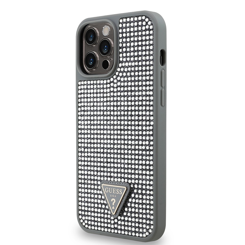 Apple iPhone 13 Pro Max Kılıf Guess Orjinal Lisanslı Taşlı Arka Yüzey Üçgen Logolu Kapak