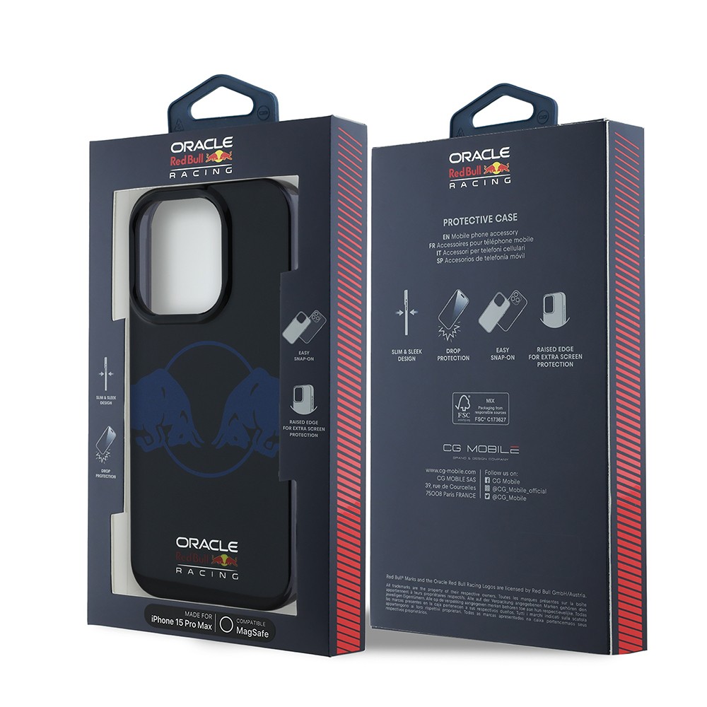 Apple iPhone 15 Pro Max Kılıf Redbull Orjinal Lisanslı M-safe Şarj Özellikli IML Çift Boğa Baskılı Sert PC Kapak