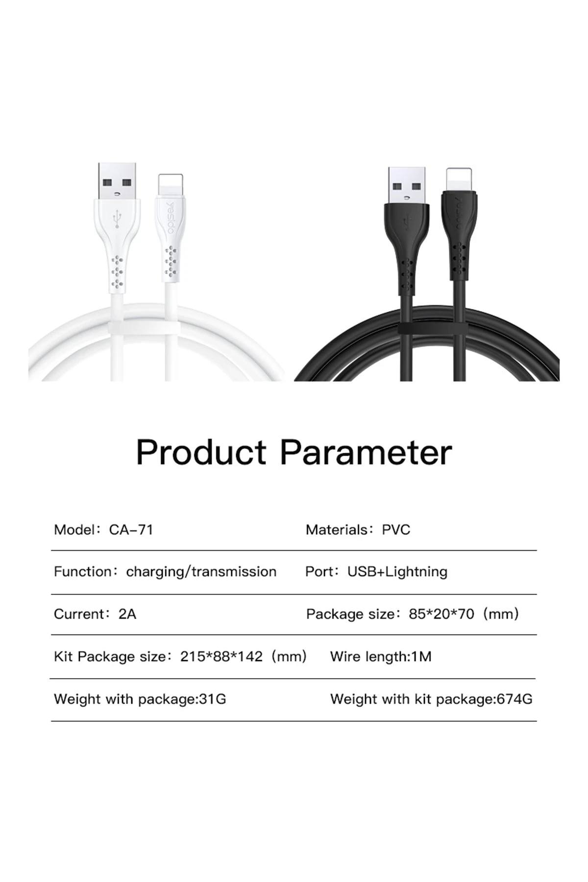 Yesido CA71 1M 2A Usb to Lightning Hızlı Şarj Kablosu