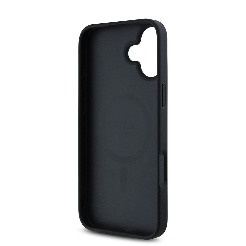 Apple iPhone 16 Kılıf Guess Orjinal Lisanslı M-safe Şarj Özellikli Taneli Çiçek Tasarımlı Metal Yazı Logolu Kapak