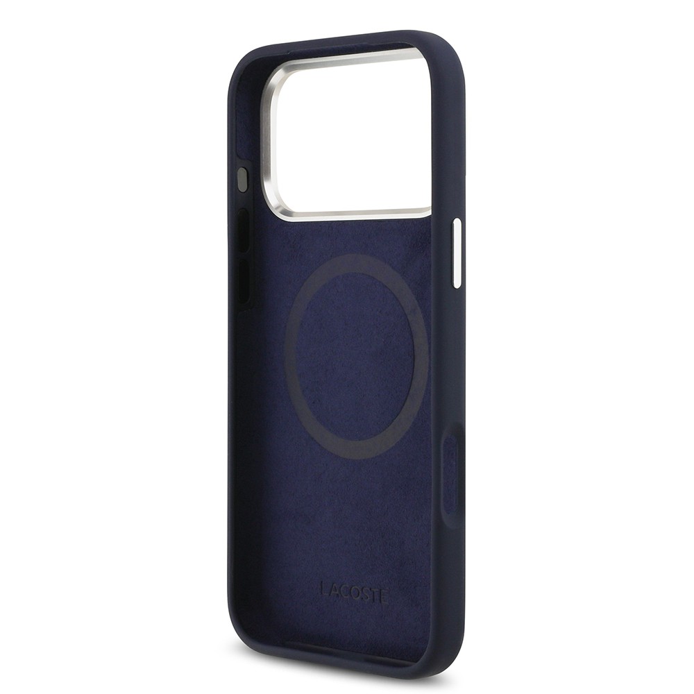 Apple iPhone 17 Pro Max Kılıf Lacoste Orjinal Lisanslı M-safe Şarj Özellikli İkonik Logolu Metal Kamera Çerçeveli Silikon Kapak