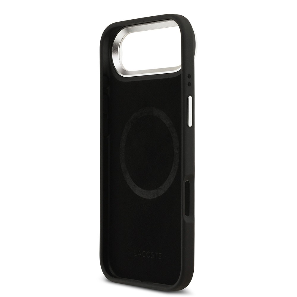 Apple iPhone 17 Air Kılıf Lacoste Orjinal Lisanslı M-safe Şarj Özellikli PU Pike Desenli Standlı Metal Logolu Kapak