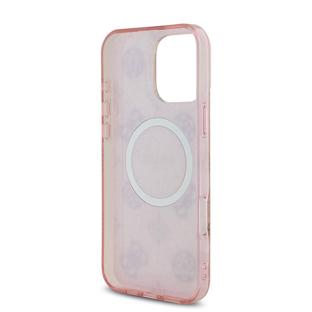 Apple iPhone 16 Pro Max Kılıf Guess Orjinal Lisanslı M-safe Şarj Özellikli IML Peony ve 4G Desenli Klasik Logolu Kapak