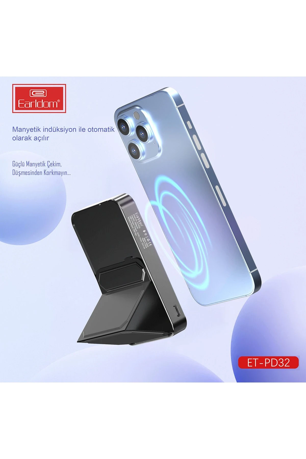 Earldom PD32 5.000 mAh 22.5W Kablosuz Şarjlı Standlı PD Hızlı Şarj Powerbank
