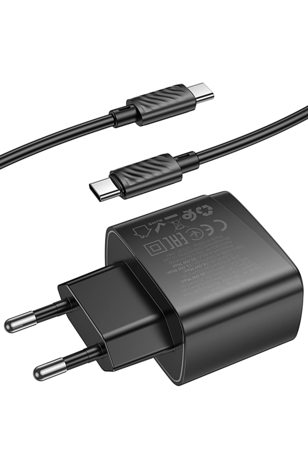 Hoco. CS61A Bright 30W 1 Adet Type-C ve 1 Adet USB 3.0 QC Çıkışlı Ekstra Type-C to Type-C Kablolu PD Hızlı Şarj Aleti