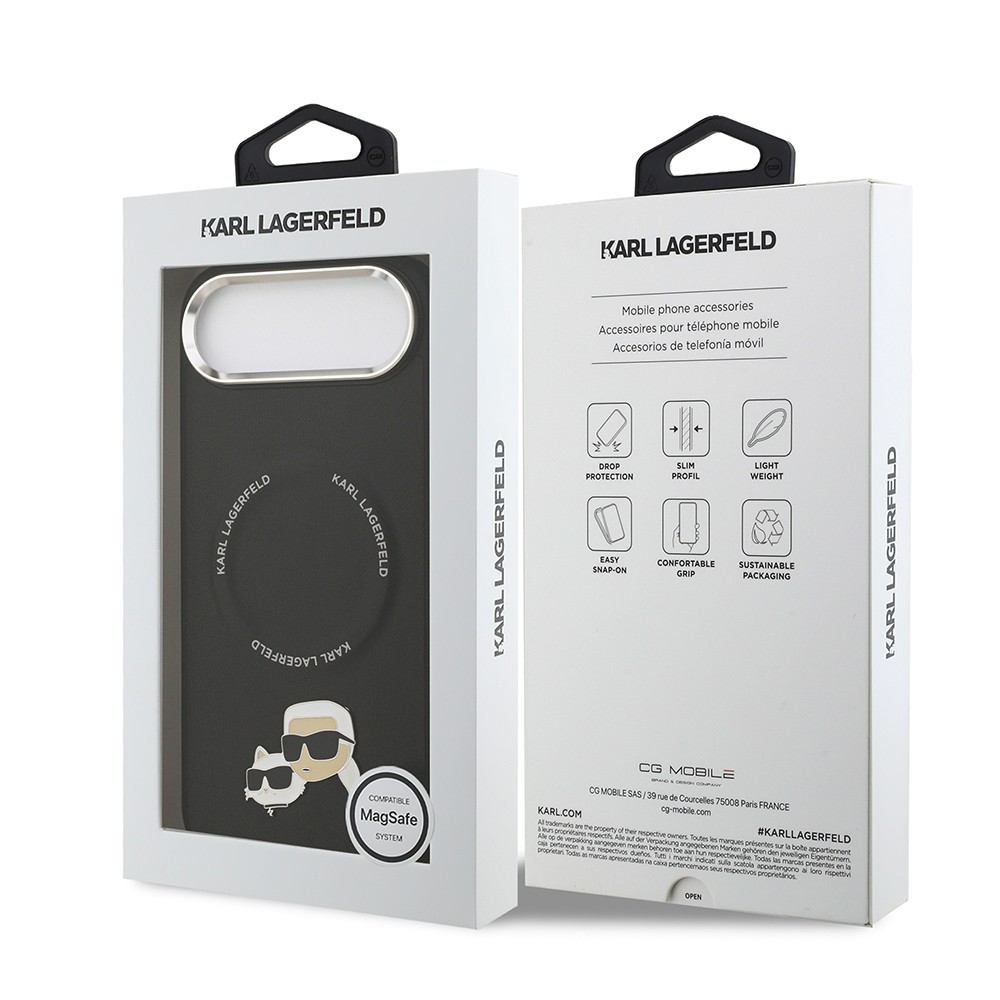 Apple iPhone 17 Air Kılıf Karl Lagerfeld Orjinal Lisanslı M-safe Şarj Özellikli Metal Kamera ve Buton Tasarımlı K&C PU Deri Kapak