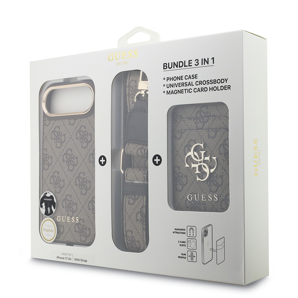Apple iPhone 17 Air Kılıf Guess Orjinal Lisanslı M-safe Şarj Özellikli Askılı ve 4G Logo Kartlıklı Kapak